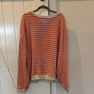 Free People Orange and Cream Striped Hoodie